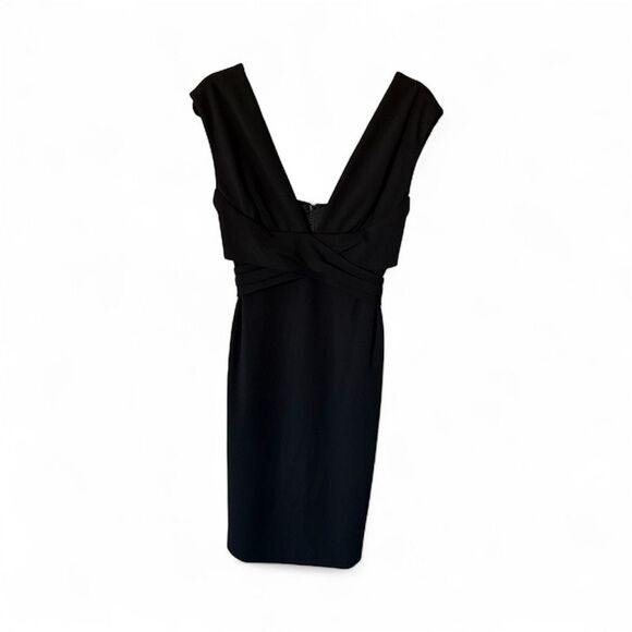 Vera Wang Black Plunge Neckline Sheath Knee Length size 14 Elegant Cocktail - Picture 2 of 6